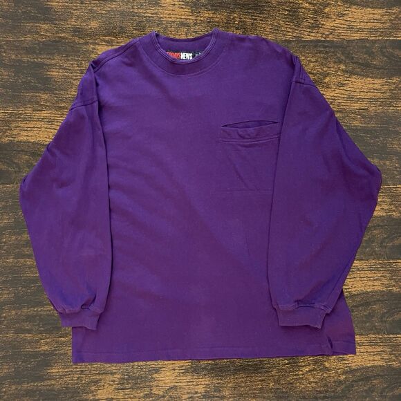 Vintage 90’s Today’s News Mens Sweatshirt Pullover Shirt Purple Solid Y2K Large - Picture 3 of 11
